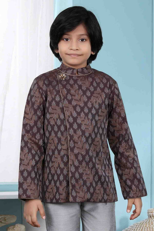 Brown Handloom Silk Jacket NCBW10710741