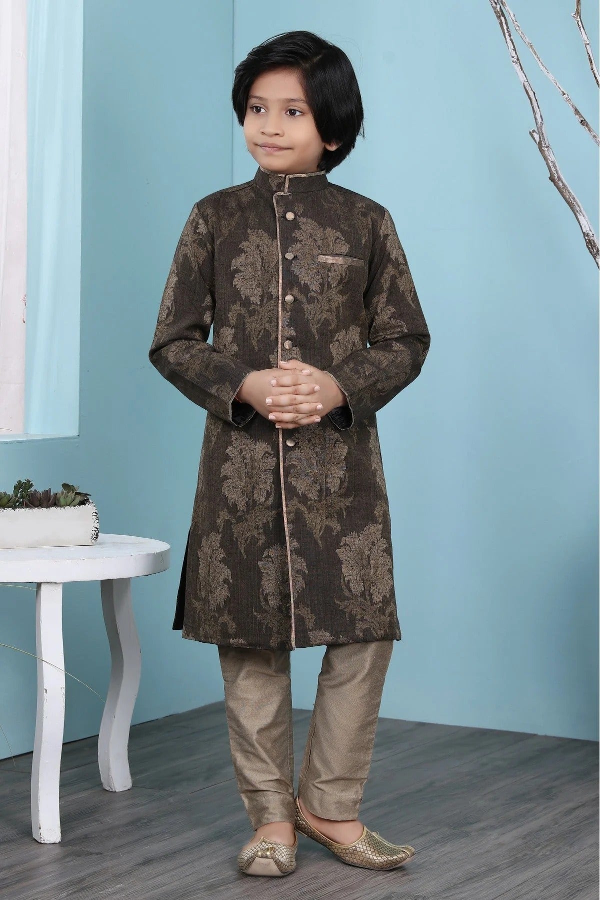 Brown Handloom Silk Sherwani NCBW10710697