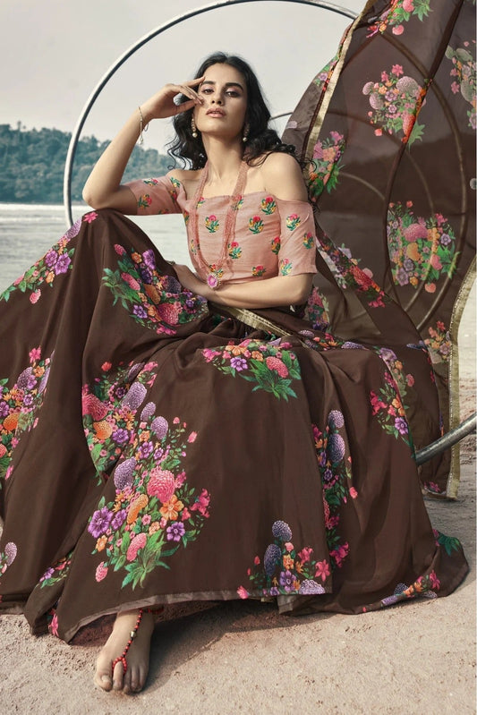 Brown Organza Printed Lehenga Choli NCLC10810608
