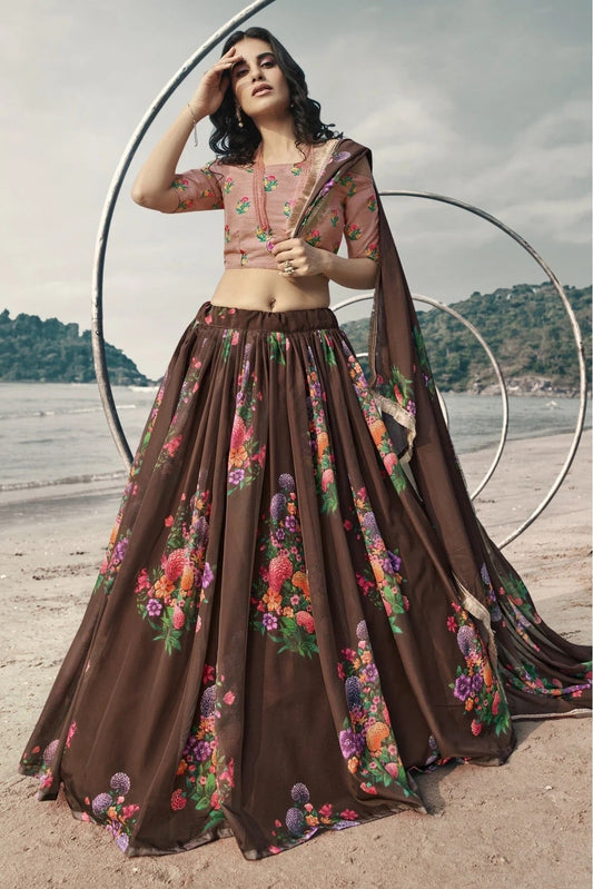 Brown Organza Printed Lehenga Choli NCLC10810608