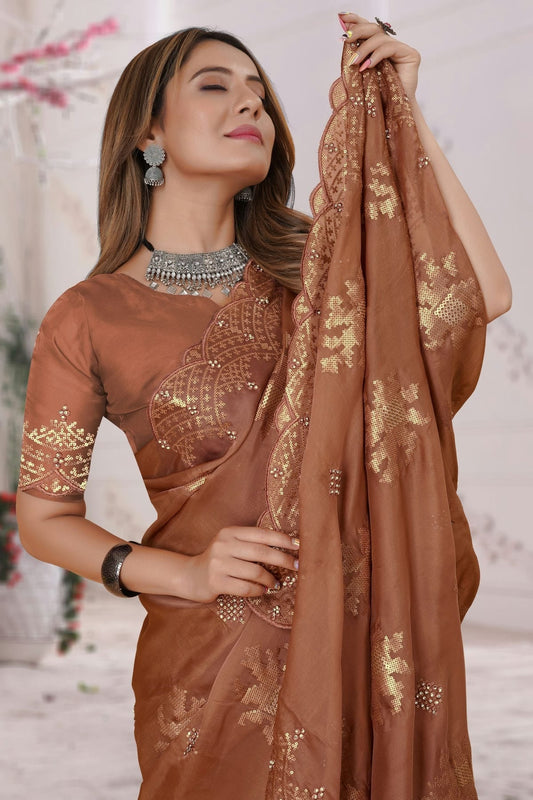 Brown Organza Silk Designer Saree NCLC11210386