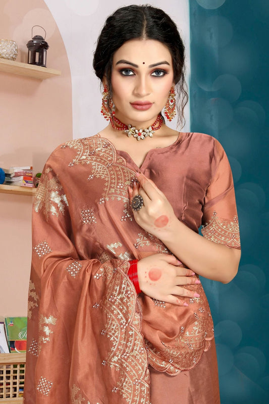 Brown Organza Silk Designer Saree NCLC11210470