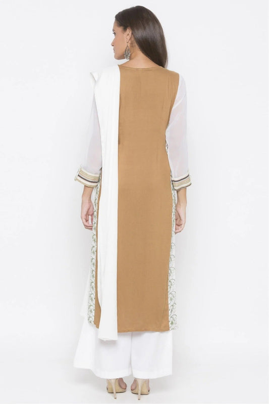 Brown Plus Size Stitched Cotton Embroidery Palazzo Pant Suit NCSS10710583