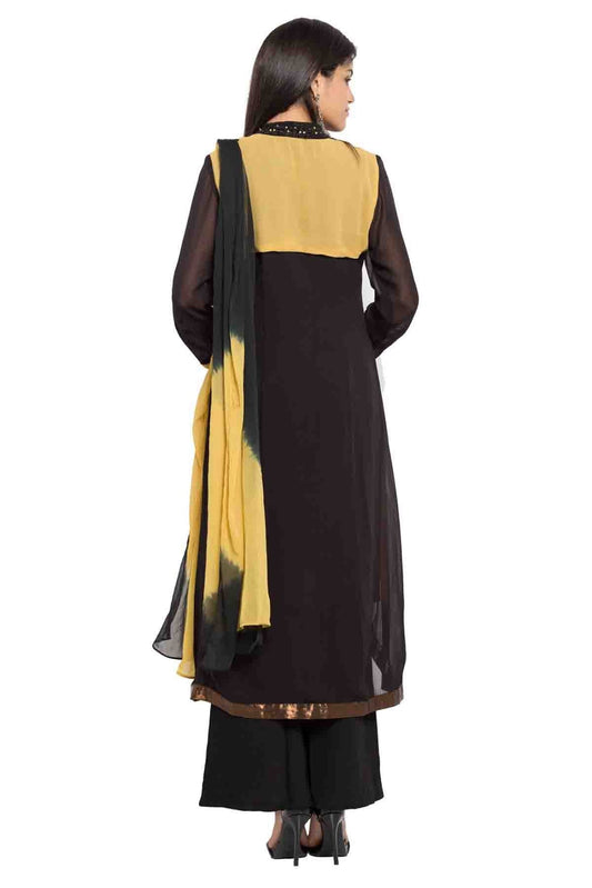 Brown Plus Size Stitched Faux Georgette Palazzo Pant Suit NCSS10710487