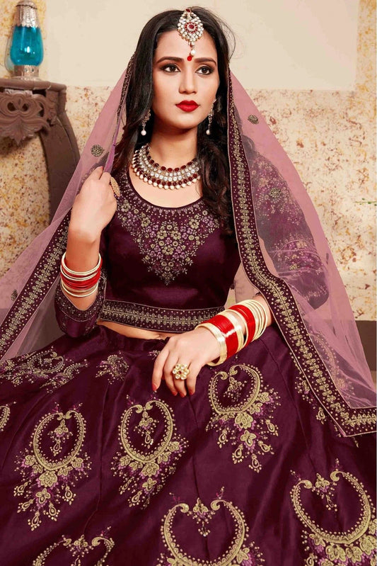 Brown Satin Embroidery Lehenga Choli NCLC10810452