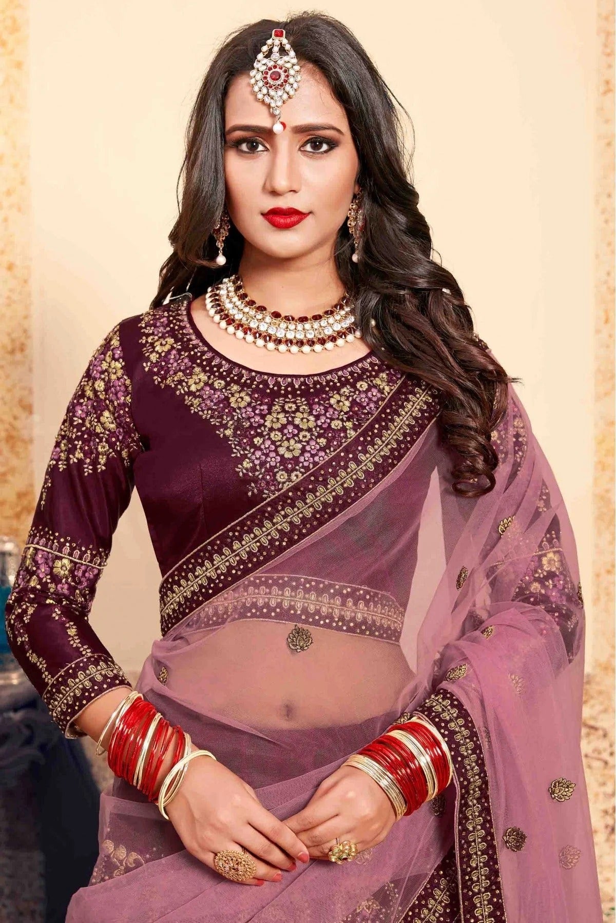 Brown Satin Embroidery Lehenga Choli NCLC10810452