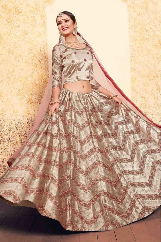 Brown Satin Embroidery Lehenga Choli NCLC10810457