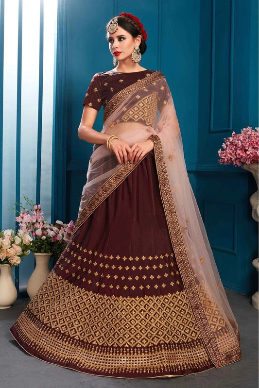 Brown Satin Embroidery Lehenga Choli NCLC10810533