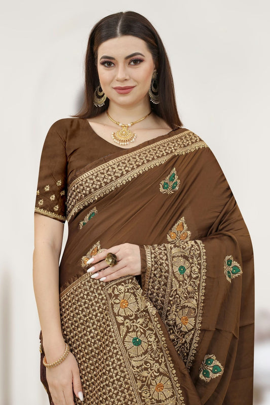 Brown Satin Silk Designer Saree NCLC11210490-10