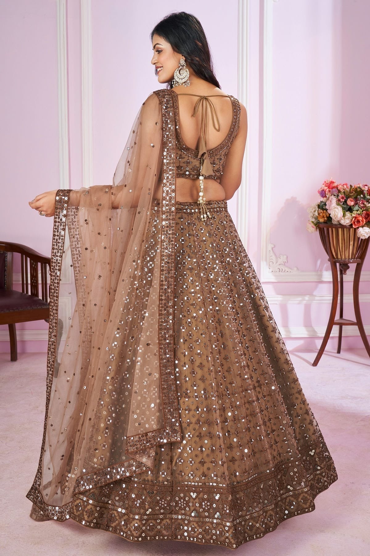 Brown Soft Net Lehenga Choli NCLC10110119