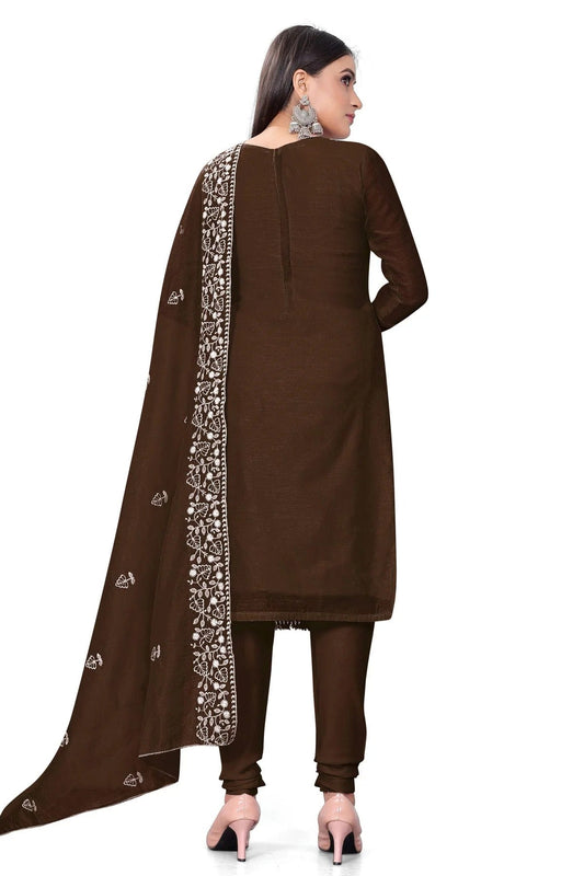 Brown Unstitched Chanderi Cotton Churidar Suit NCUS11610474