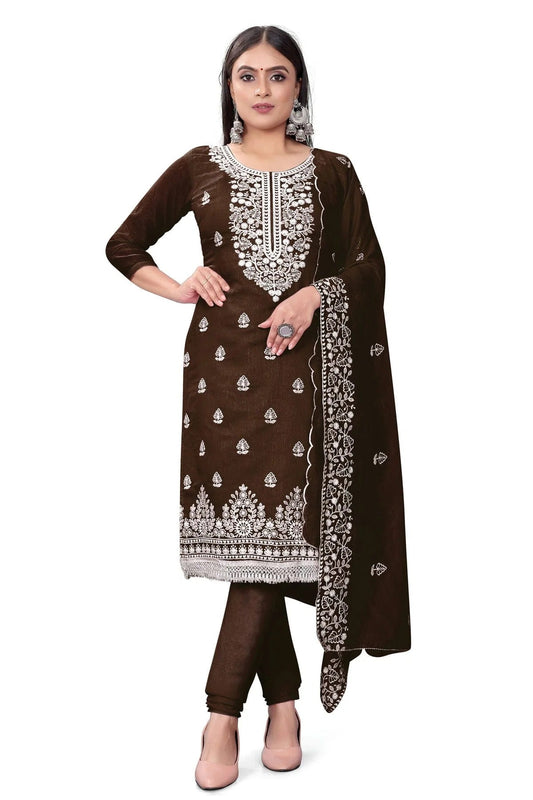Brown Unstitched Chanderi Cotton Churidar Suit NCUS11610474