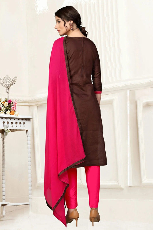 Brown Unstitched Glass Cotton Straight Suit NCUS11610387