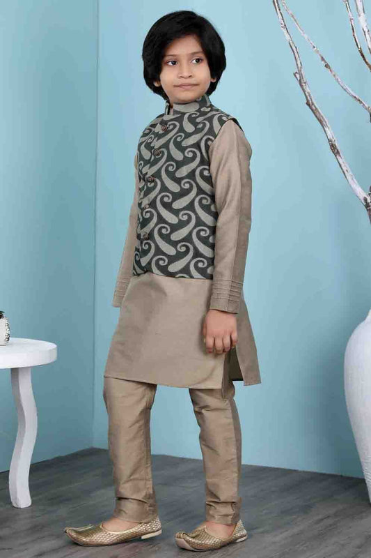 Brown and Green Handloom Silk Kurta PajamaWith Jacket NCBW10710720