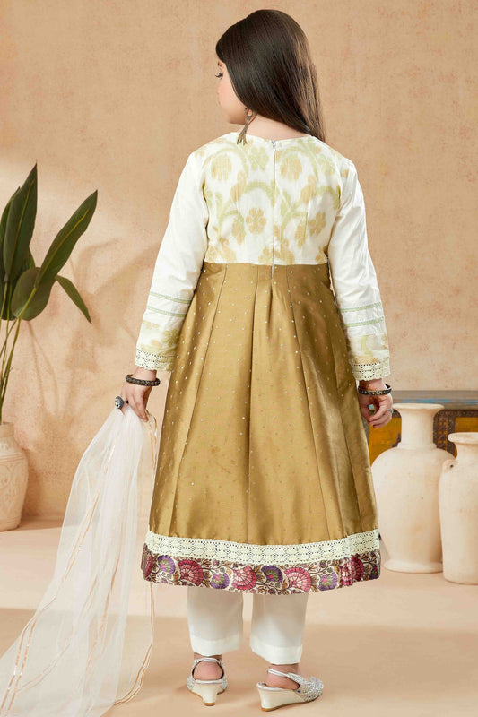 Brown and Off White Handloom Silk Pant Style Suit NCGW10710854