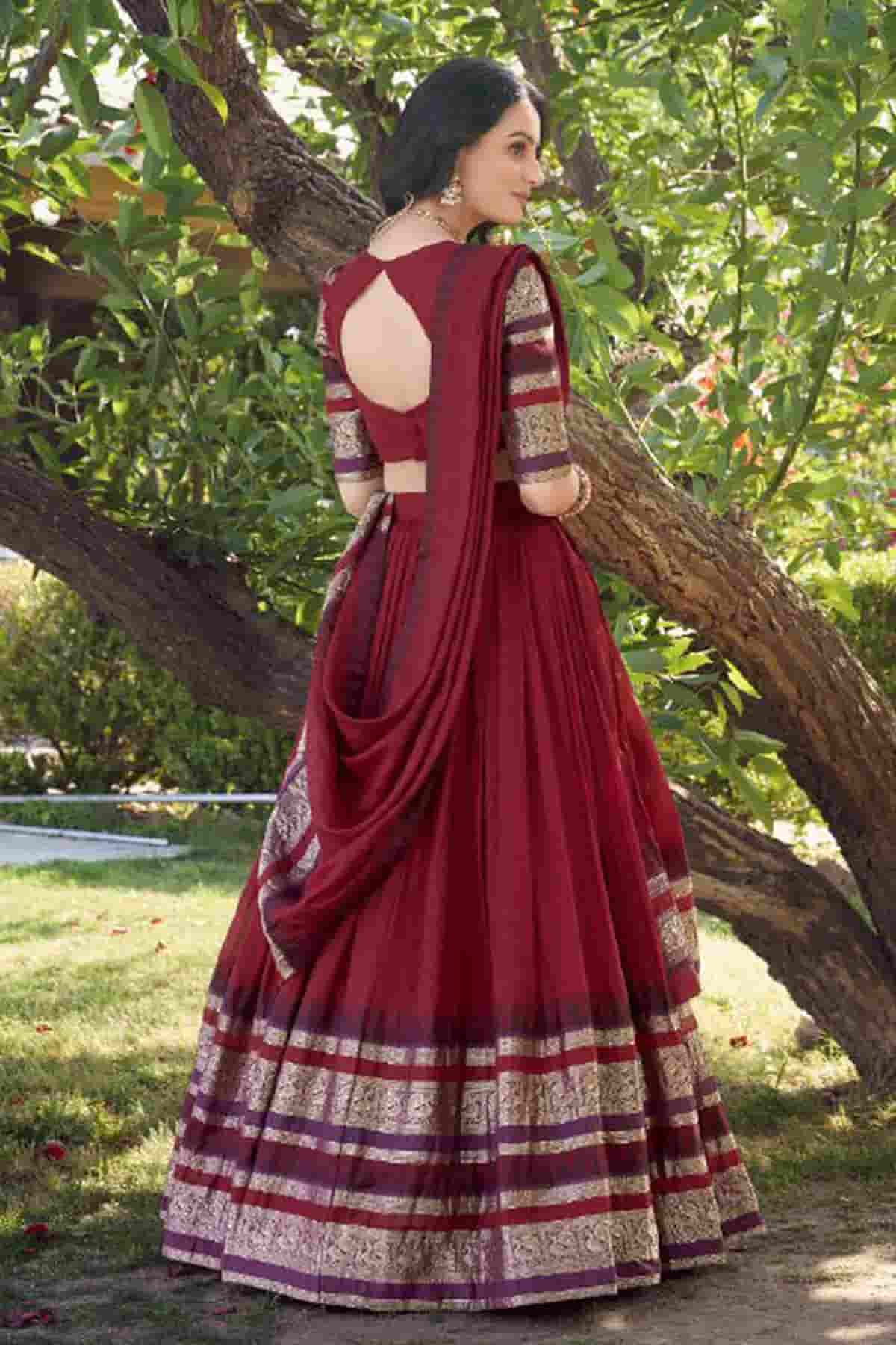 Chanderi Silk Zari Woven Work Lehenga Choli In Red Colour NCLD1300051