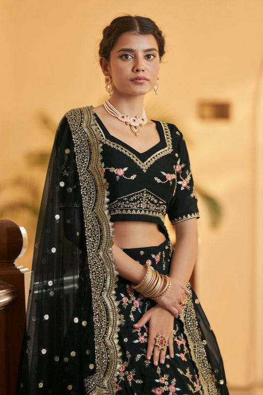 Chinnon Silk Designer Lehenga CholiIn Black NCLC12710136
