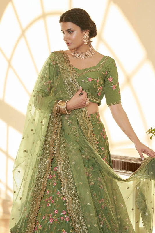 Chinnon Silk Designer Lehenga CholiIn Light Green NCLC12710135