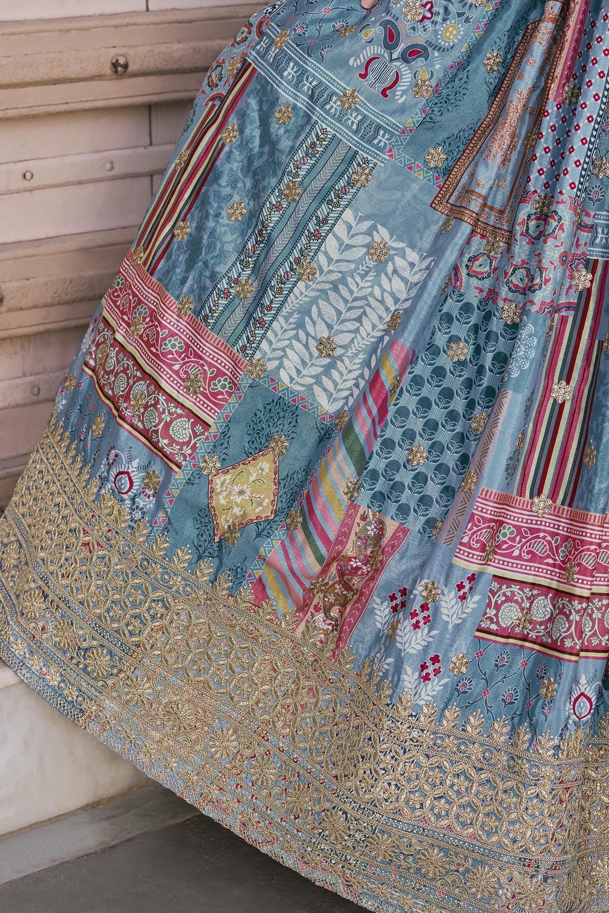 Chinon Silk Lehenga Choli In Sky Blue Colour LC10110155