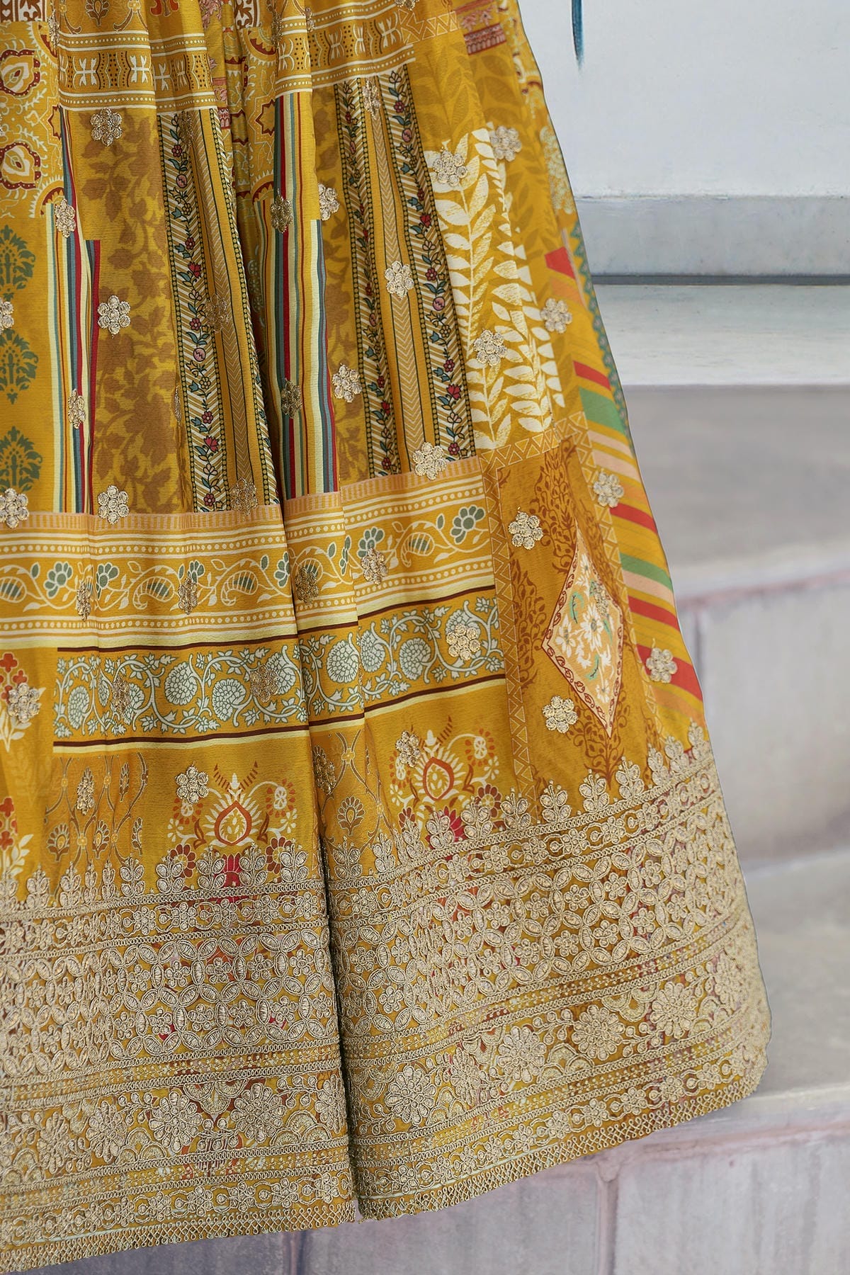 Chinon Silk Lehenga Choli In Yellow Colour LC10110156