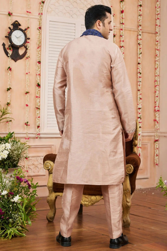 Cream Art Banarasi Silk Kurta PajamaWith Stole NCKP12310125