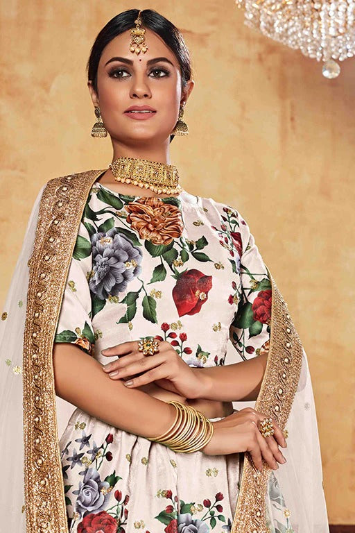 Cream Art Silk Designer Lehenga Choli NCLC12410135