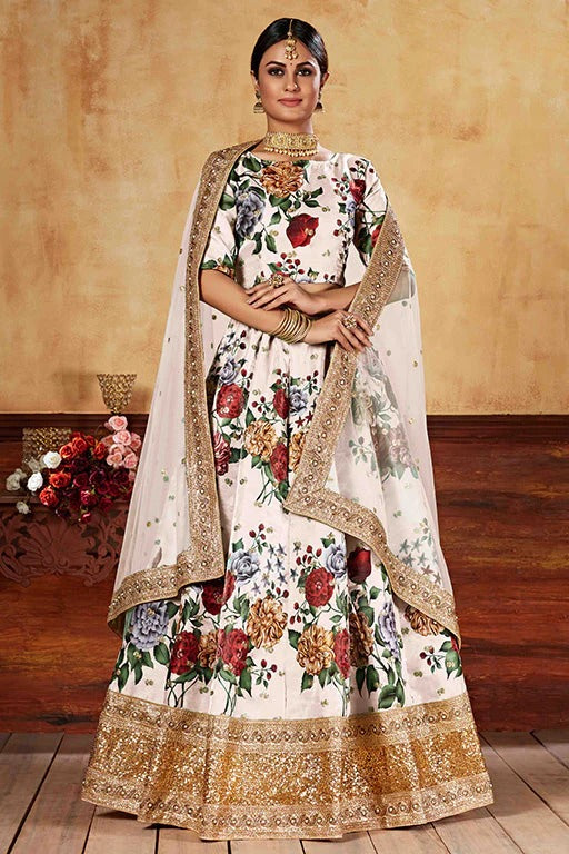 Cream Art Silk Designer Lehenga Choli NCLC12410135