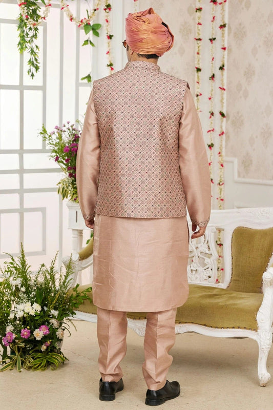 Cream Art Silk Kurta PajamaWith Jacket NCKP12310106