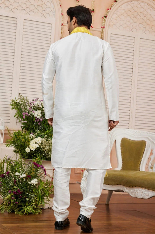 Cream Art Silk Kurta PajamaWith Stole NCKP12310132