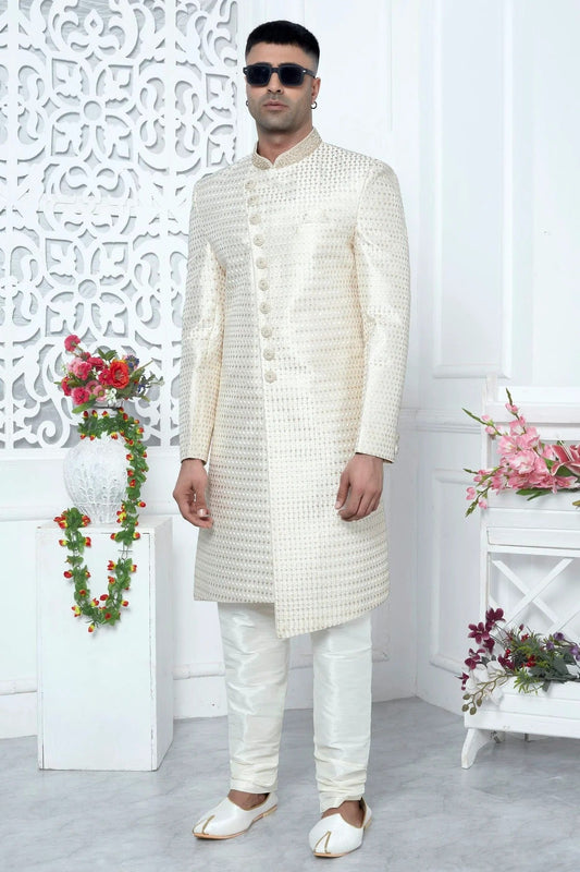 Cream Art Silk Sherwan With Churidar Pant NCSH12310309