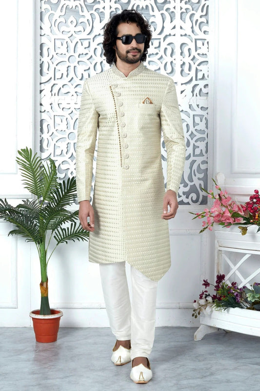 Cream Art Silk Sherwan With Churidar Pant NCSH12310310