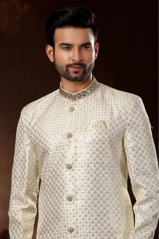 Cream Art Silk Sherwani NCSH10410465