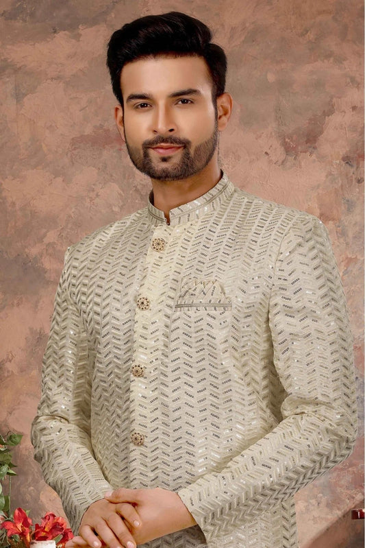 Cream Art Silk Thread Sherwani NCSH10410440