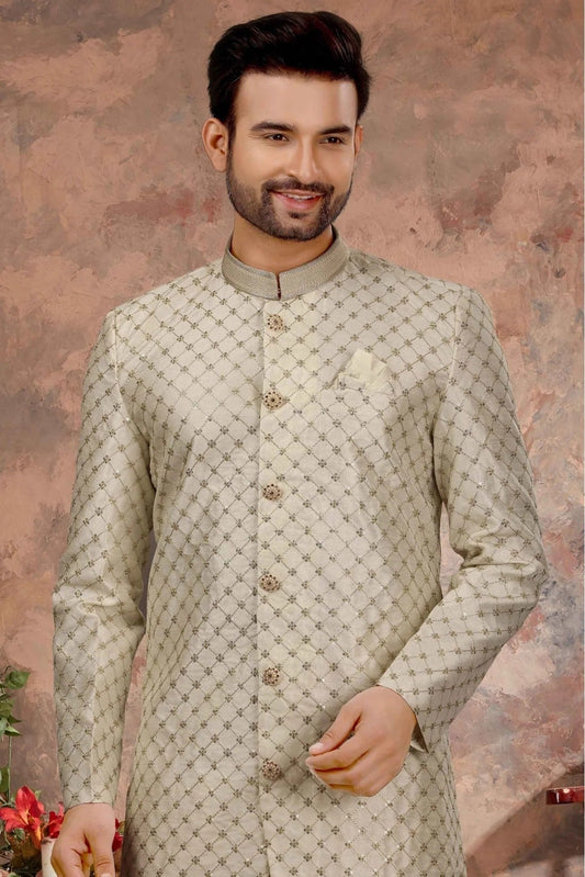 Cream Art Silk Thread Sherwani NCSH10410446