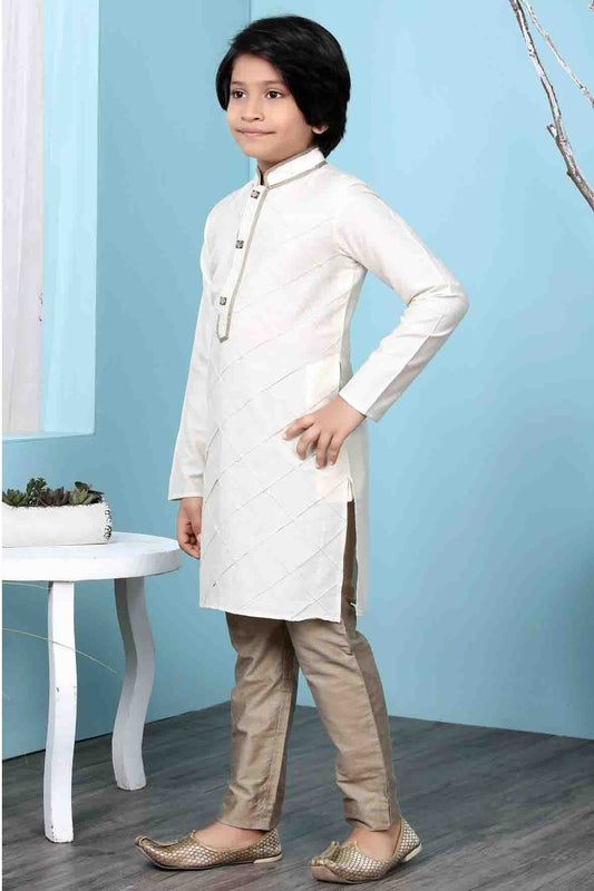 Cream Cotton Silk Kurta Pajama NCBW10710694