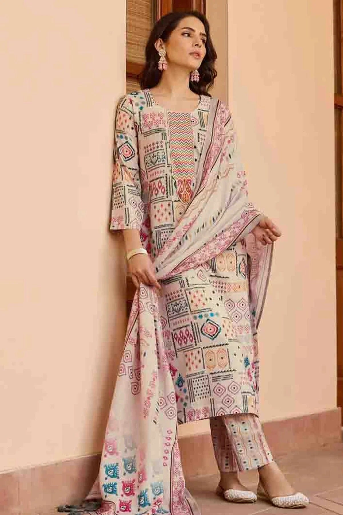 Cream Cotton Stitched Suit NCSS11110664
