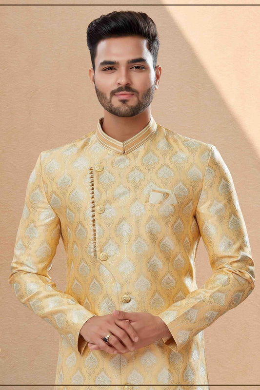 Cream Dhoti SherwaniIn Banarasi Jacquard NCSH10410497