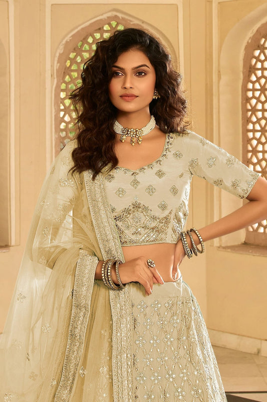 Cream Embroidery Organza Lehenga Choli NCLD10810237