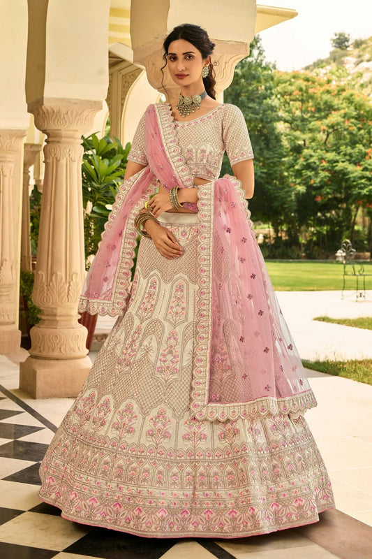 Cream Embroidery Organza Lehenga Choli NCLD10810238