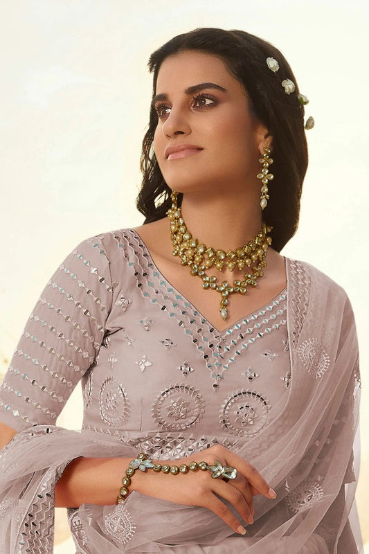 Cream Embroidery Organza Lehenga Choli NCLD10810333