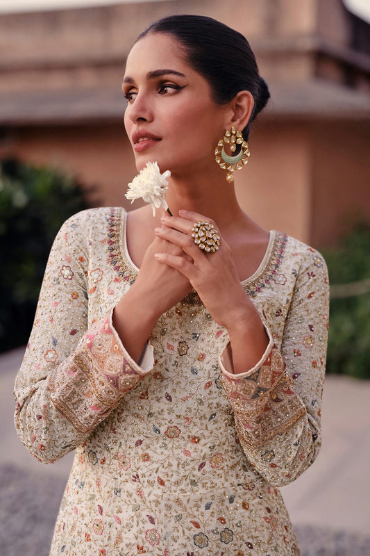 Cream Faux Georgette Anarkali Suit NCSM11410542