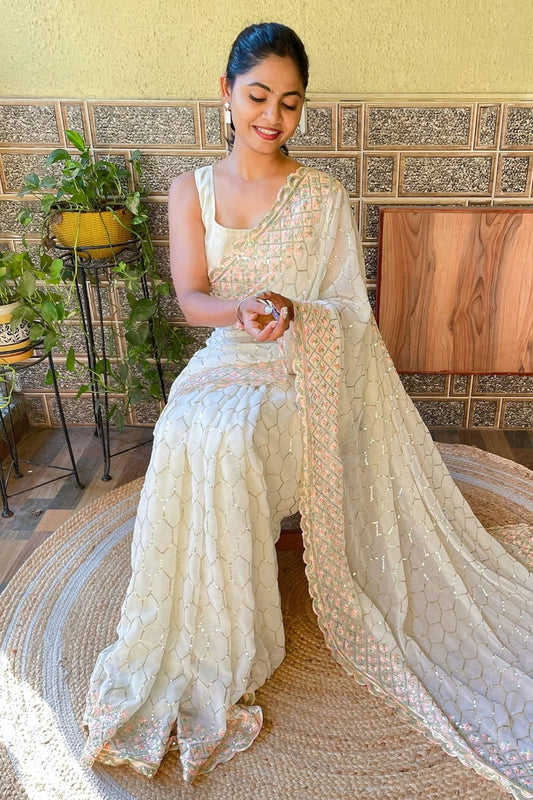 Cream Georgette Saree NCSD11112520