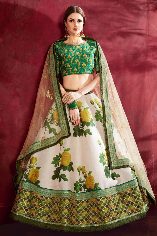 Cream Green Banglori Silk Designer Lehenga Choli NCLC10110360