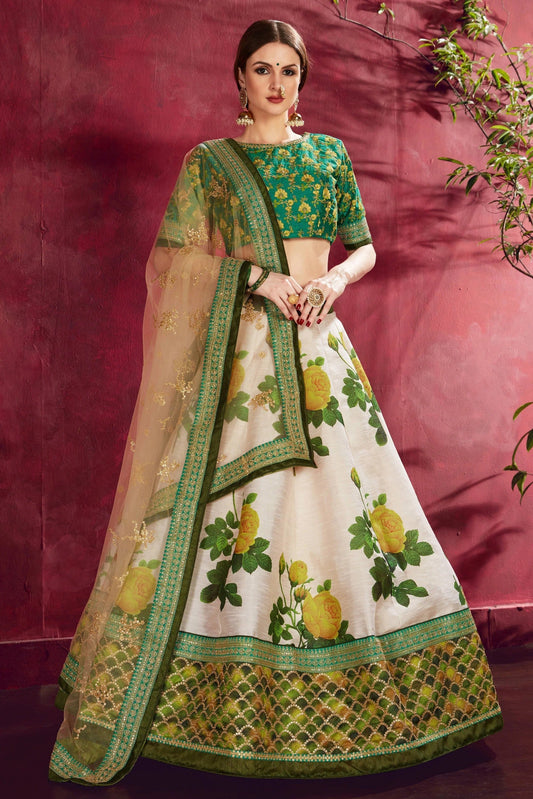 Cream Green Banglori Silk Designer Lehenga Choli NCLC10110360