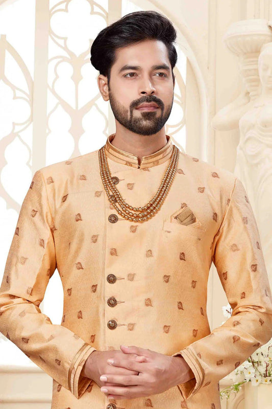 Cream Jacquard Dhoti Sherwani NCSH10410348