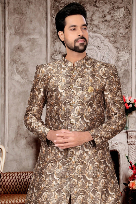 Cream Jacquard Dhoti Sherwani NCSH10410390