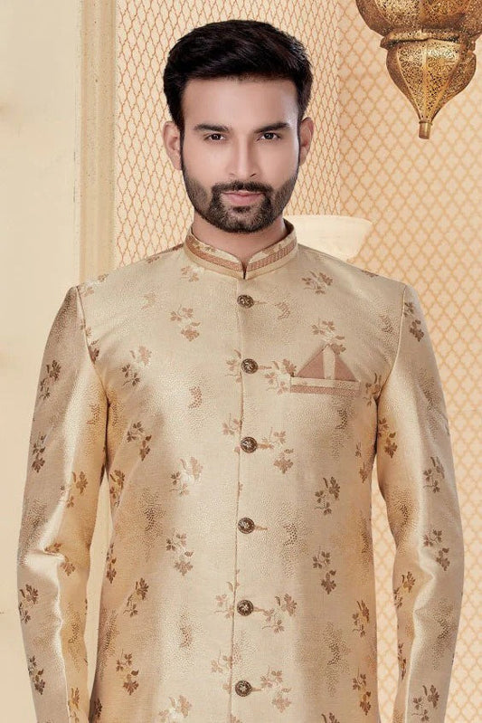 Cream Jacquard Sherwani NCSH10410353