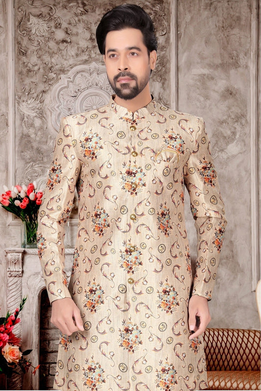 Cream Jacquard Sherwani NCSH10410408