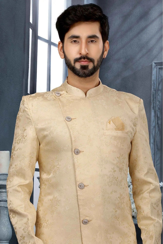 Cream Jacquard Woven Sherwani NCSH10410420