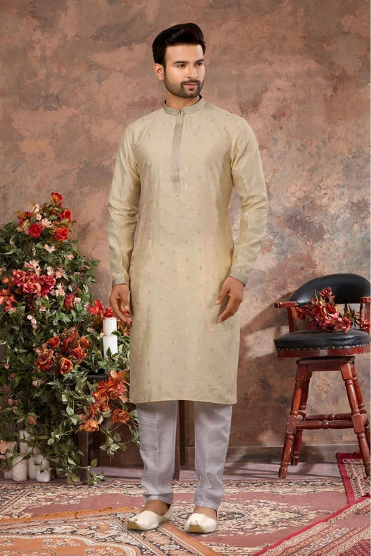Cream Kurta Pajama In Silk NCKP10410701